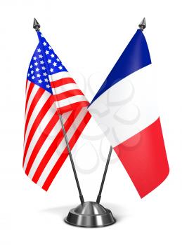 USA and France - Miniature Flags Isolated on White Background.