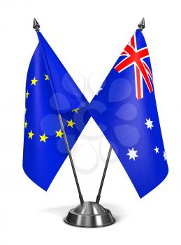 European Union and Australia - Miniature Flags Isolated on White Background.