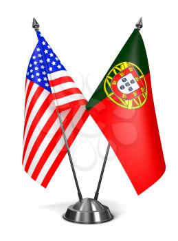 USA and Portugal - Miniature Flags Isolated on White Background.
