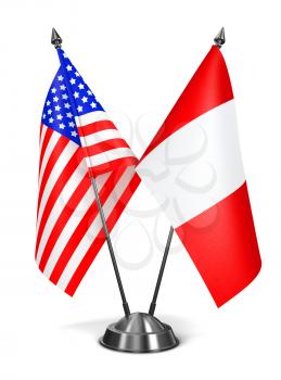 USA and Peru - Miniature Flags Isolated on White Background.