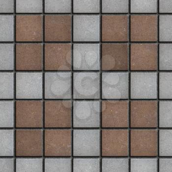 Concrete Pavement Laid as Four Gray Small Square in Big Brown Square. Seamless Tileable Texture.