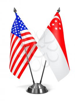 USA and Singapore - Miniature Flags Isolated on White Background.