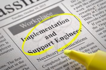 Implementation and Support Engineer Vacancy in Newspaper. Job Search Concept.