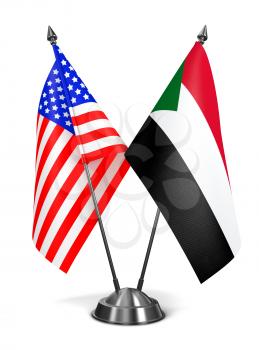 USA and Sudan - Miniature Flags Isolated on White Background.