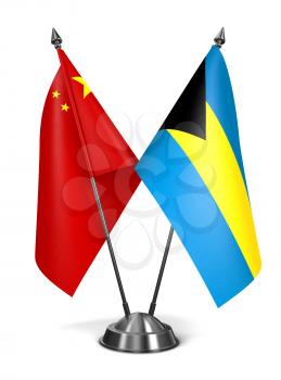 China and Bahamas - Miniature Flags Isolated on White Background.