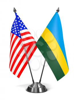 USA and Rwanda - Miniature Flags Isolated on White Background.