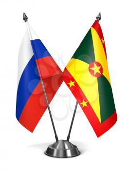 Russia and Grenada - Miniature Flags Isolated on White Background.