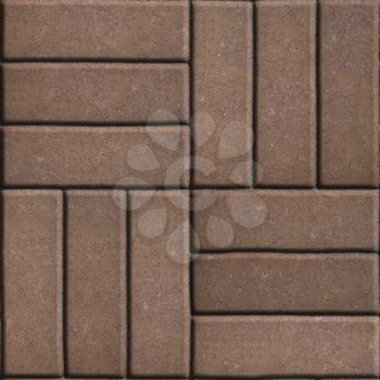 Brown Paving Slabs of Rectangles Laid Out on Three Pieces Perpendicular to Each Other. Seamless Tileable Texture.