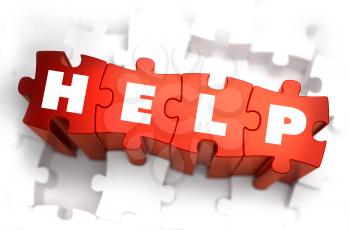 Royalty Free Clipart Image of Help Text on Puzzle Pieces