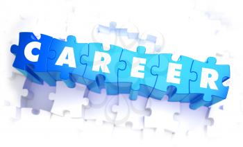 Career - White Word on Blue Puzzles. White Background with Selective Focus. 3D Illustration.