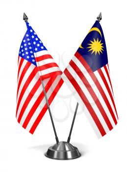 USA and Malaysia - Miniature Flags Isolated on White Background.
