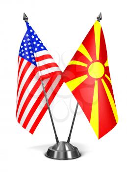 USA and Macedonia - Miniature Flags Isolated on White Background.