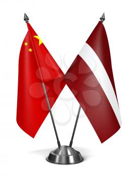 China and Latvia - Miniature Flags Isolated on White Background.