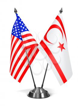 USA and Turkish Republic Northern Cyprus - Miniature Flags Isolated on White Background.