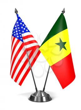 USA and Senegal - Miniature Flags Isolated on White Background.