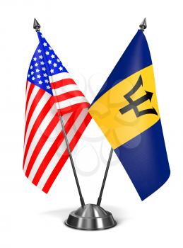 USA and Barbados - Miniature Flags Isolated on White Background.