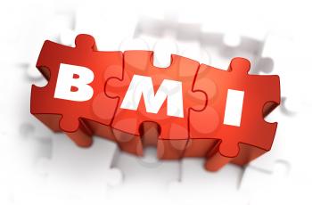 BMI - Body Mass Index - White Abbreviation on Red Puzzles on White Background. 3D Illustration.