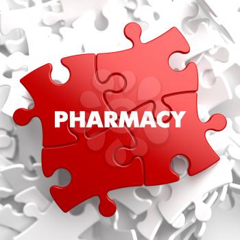 Pharmacy on Red Puzzles on White Background.