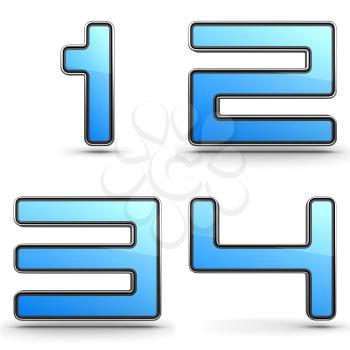Digits 1,2,3,4 - Set of 3D Digits in Touchpad Style.