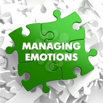 Managing Emotions on Green Puzzle on White Background.