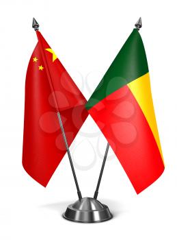 China and Benin - Miniature Flags Isolated on White Background.