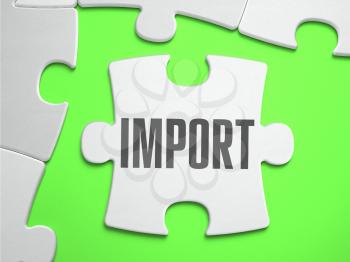 Import - Jigsaw Puzzle with Missing Pieces. Bright Green Background. Close-up. 3d Illustration.