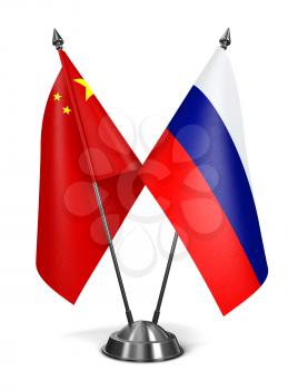 China and Russia - Miniature Flags Isolated on White Background.