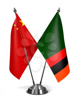 China and Zambia - Miniature Flags Isolated on White Background.