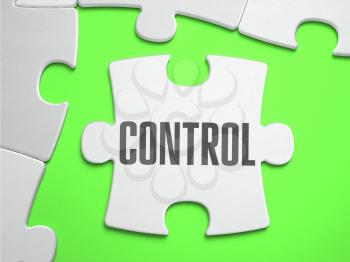 Control - Jigsaw Puzzle with Missing Pieces. Bright Green Background. Close-up. 3d Illustration.