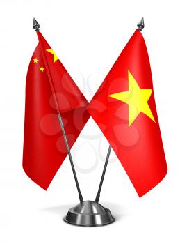 China and Vietnam - Miniature Flags Isolated on White Background.
