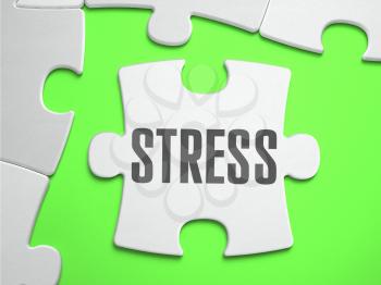 Stress - Jigsaw Puzzle with Missing Pieces. Bright Green Background. Close-up. 3d Illustration.
