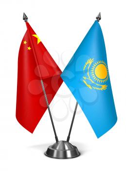 China and Kazakhstan - Miniature Flags Isolated on White Background.