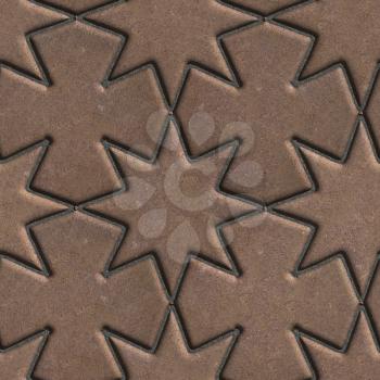 Brown Paving Slabs Laid in the Form of Stars and Crosses. Seamless Tileable Texture.