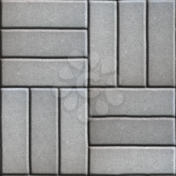 Gray Paving Slabs of Rectangles Laid Out on Three Pieces Perpendicular to Each Other. Seamless Tileable Texture.