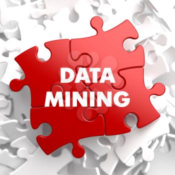 Data Mining on Red Puzzle on White Background.