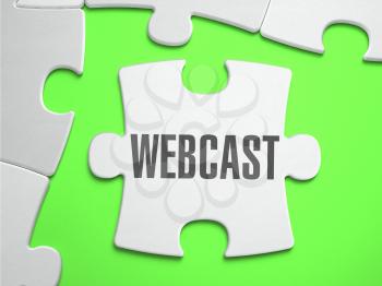 Webcast  - Jigsaw Puzzle with Missing Pieces. Bright Green Background. Close-up. 3d Illustration.