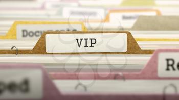VIP on Business Folder in Multicolor Card Index. Closeup View. Blurred Image.