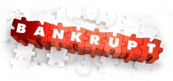 Bankrupt - White Word on Red Puzzles on White Background. 3D Illustration.