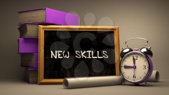 New Skills Concept Hand Drawn on Chalkboard. Blurred Background. Toned Image.