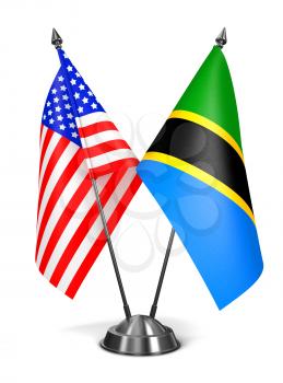 USA and Tanzania - Miniature Flags Isolated on White Background.