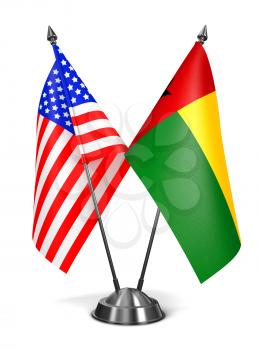 USA and Guinea-Bissau - Miniature Flags Isolated on White Background.