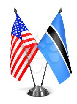 USA and Botswana - Miniature Flags Isolated on White Background.