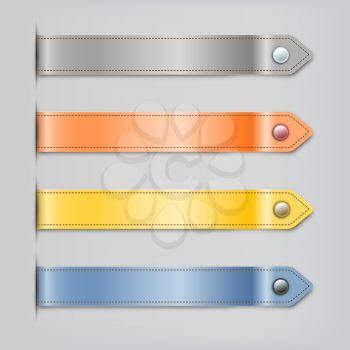 Abstract leather ribbon with button banners vector set. Symbols infographics
