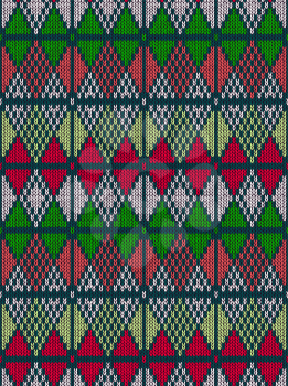 Style Seamless Knitted Pattern.Red Green White Color Illustration from my large Collection of Samples of knitted Fabrics