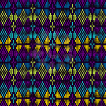 Style Seamless Knitted Pattern.Blue Orange Yellow Color Illustration from my large Collection of Samples of knitted Fabrics