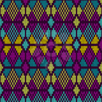Style Seamless Knitted Pattern.Blue Purple Yellow Color Illustration from my large Collection of Samples of knitted Fabrics