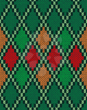 Seamless Christmas Knitted Pattern. Style Knit woolen jacquard ornament texture. Fabric color tracery background