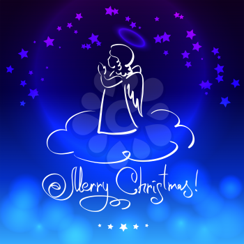 Christmas blue card with little angel