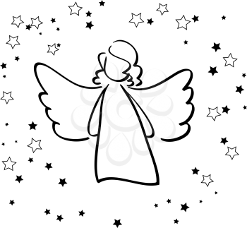 Angel and stars black and white love concept