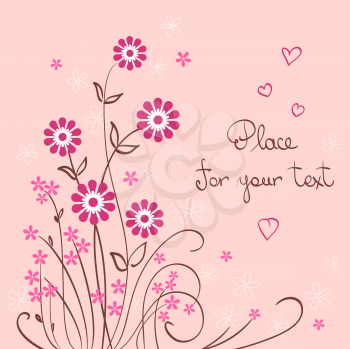 valentine pink vector background with flower and heart